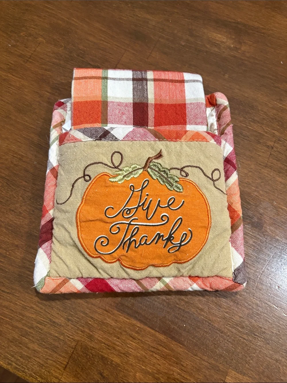 Give Thanks Orange Pumpkin Quilted Pot Holder - Home Kitchen